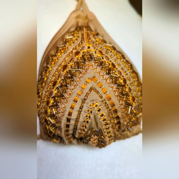 Handmade Columbian Embroidered and Beaded bikini. Sz. M. New. Gold - Picture 8 of 9